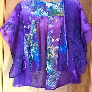 Purple floral PXL short kimono